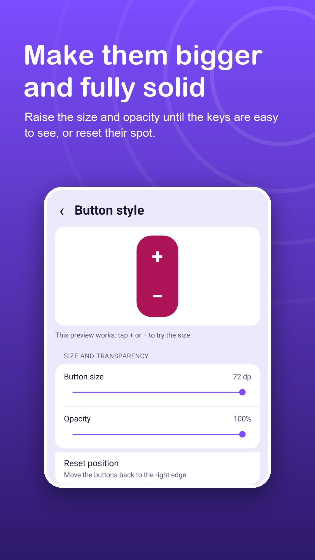 Button style with the largest size and full opacity