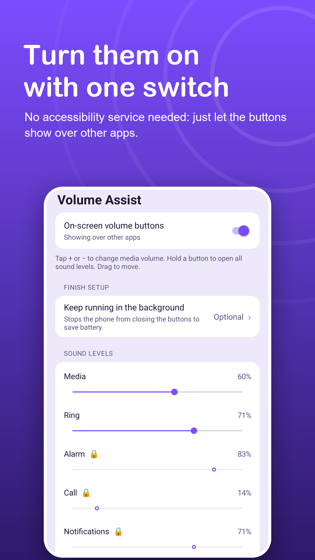 Volume Assist main screen with the buttons turned on